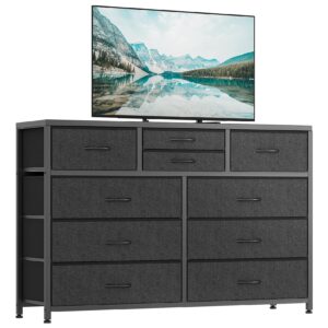 gaomon dresser for bedroom tv stand for 55” tv, entertainment center with 10 drawers, storage organizer unit for living room, closet, entryway, hallway (black)