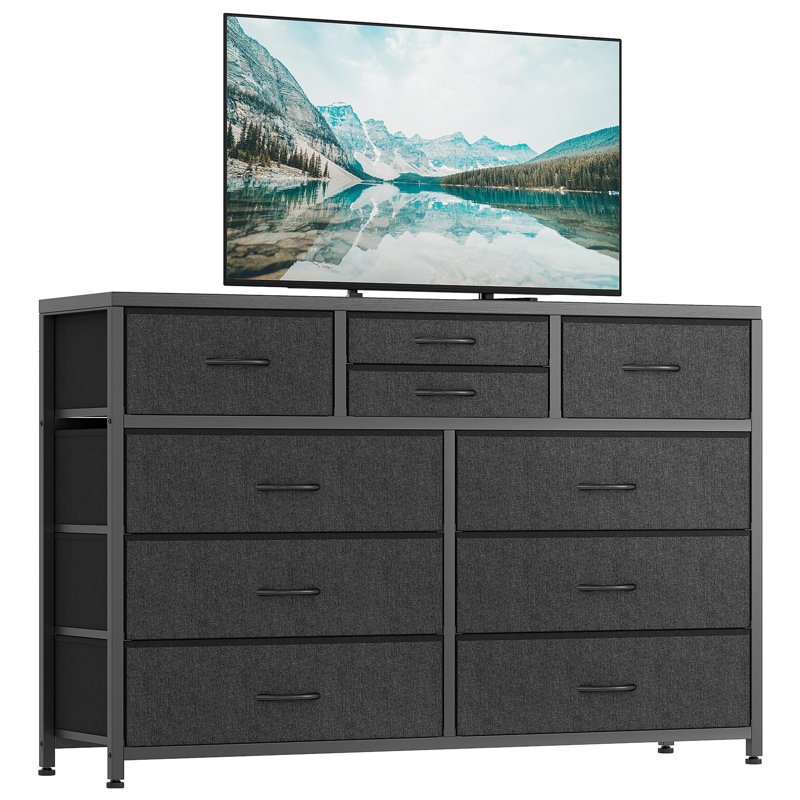 GAOMON Dresser for Bedroom TV Stand for 55” TV, Entertainment Center with 10 Drawers, Storage Organizer Unit for Living Room, Closet, Entryway, Hallway (Black)