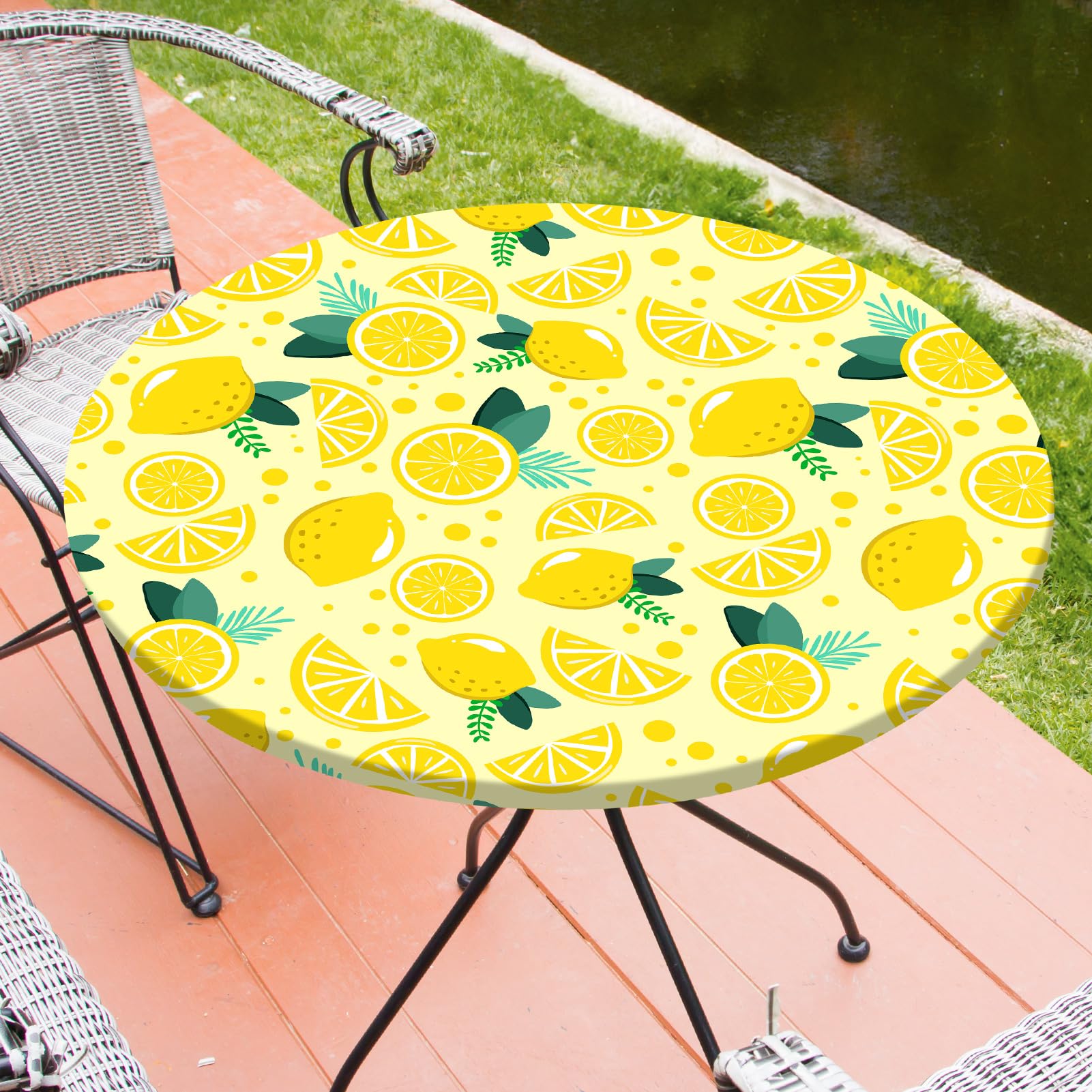 MHJY Round Tablecloth Fitted Elastic Table Cover Waterproof Table Cloth for Dinner, Party, Picnic,Camping, Round Table Cover for Indoor Outdoor,Yellow,S (36"-44")