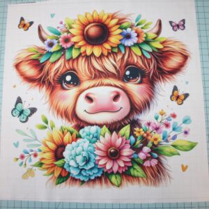 Fabric Panel 14"x14" Spring Baby Highland Cow 100% Cotton Quilting Panel Square L646