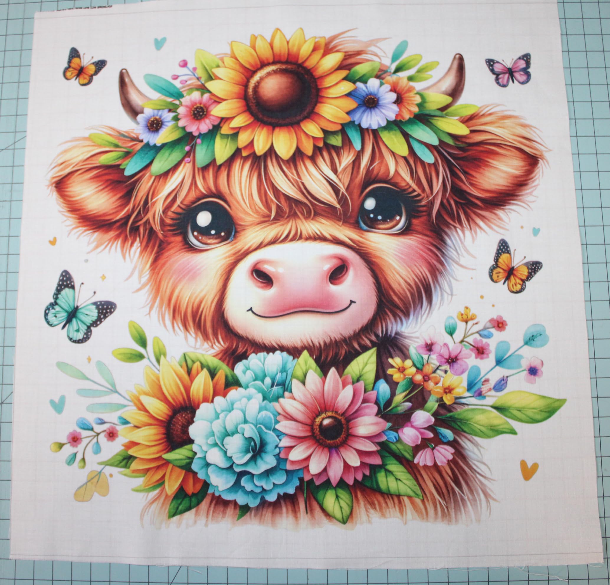 Fabric Panel 14"x14" Spring Baby Highland Cow 100% Cotton Quilting Panel Square L646