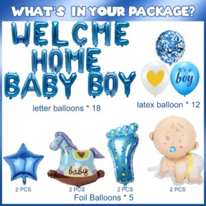 Welcome Home Baby Boy Party Decorations, Welcome Home Baby Boy Letter Foil Balloons Banner, It's a Boy Balloons Blue Confetti Balloons Set for Newborn Baby Boy Baby Shower Family Party Decorations