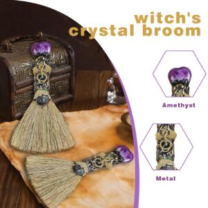 Ykendz Witch Broom Halloween Crystal Witch Wiccan Altar Broom, Magic Broom Witchcraft Witches Pagan Altar Decor, Handmade Ritual Magic Ceremonial (Amethyst)