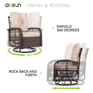 Aoxun 3 Pieces Outdoor Swivel Rocker Chair Set of 2 with Side Table Wicker Rattan Patio Furniture Set Outdoor Rocking Chair Set for Backyard, Balcony, Deck (3 Piece, Beige)