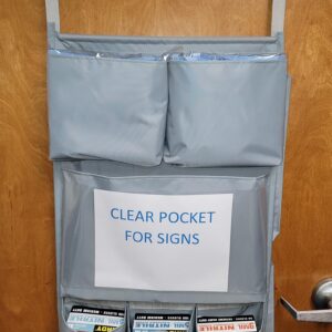 It's Sew EZ PPE Isolation Door Caddy - 8 Pockets - NFPA-701 Fire Resistant Nylon Oxford with Two Stainless Steel Hooks included (Silver)