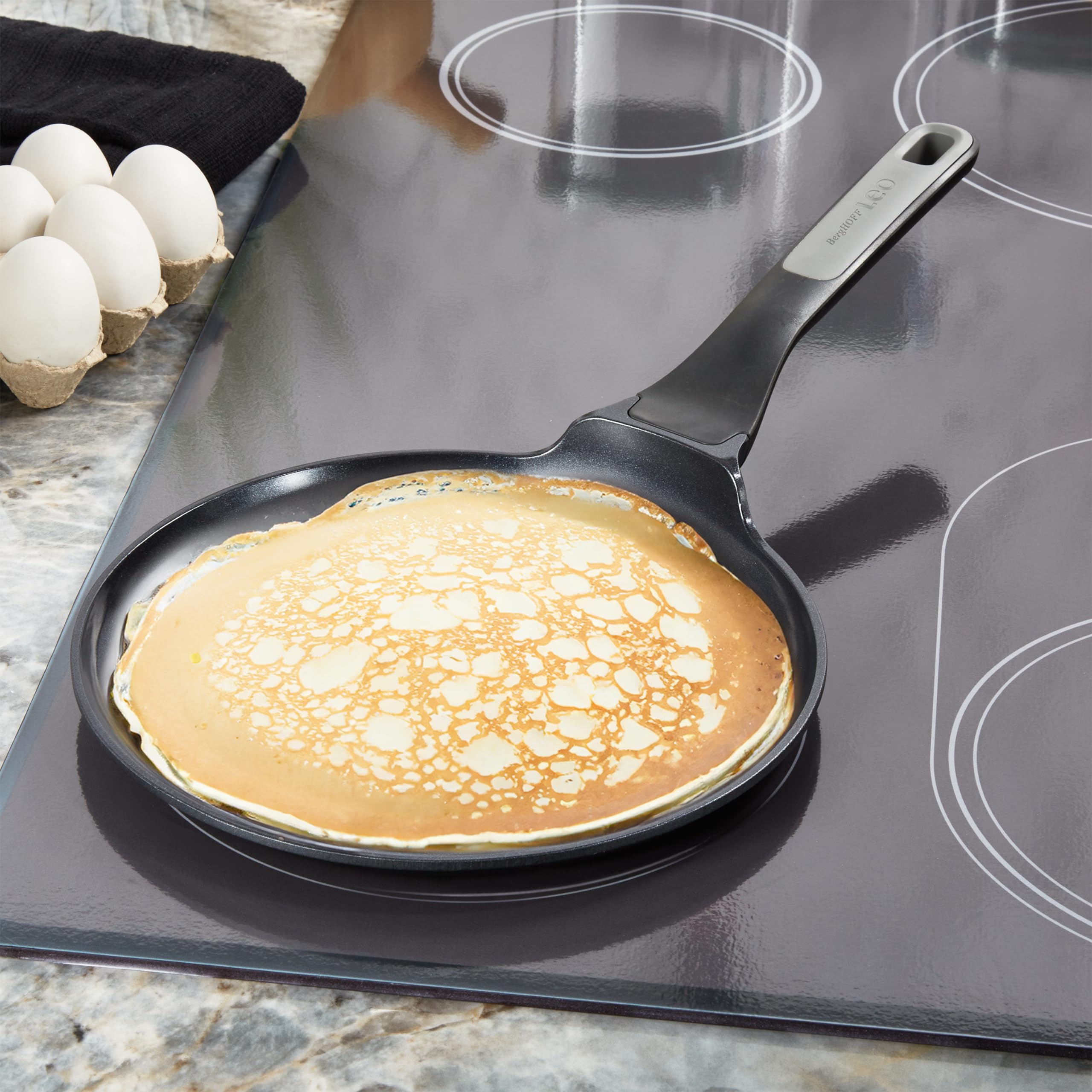 Berghoff Leo Stone+ Non-stick Ceramic Pancake Pan 10in, Recycled Aluminum, CeraGreen, Non-toxic, Long Stay-cool Handle, Induction Pan