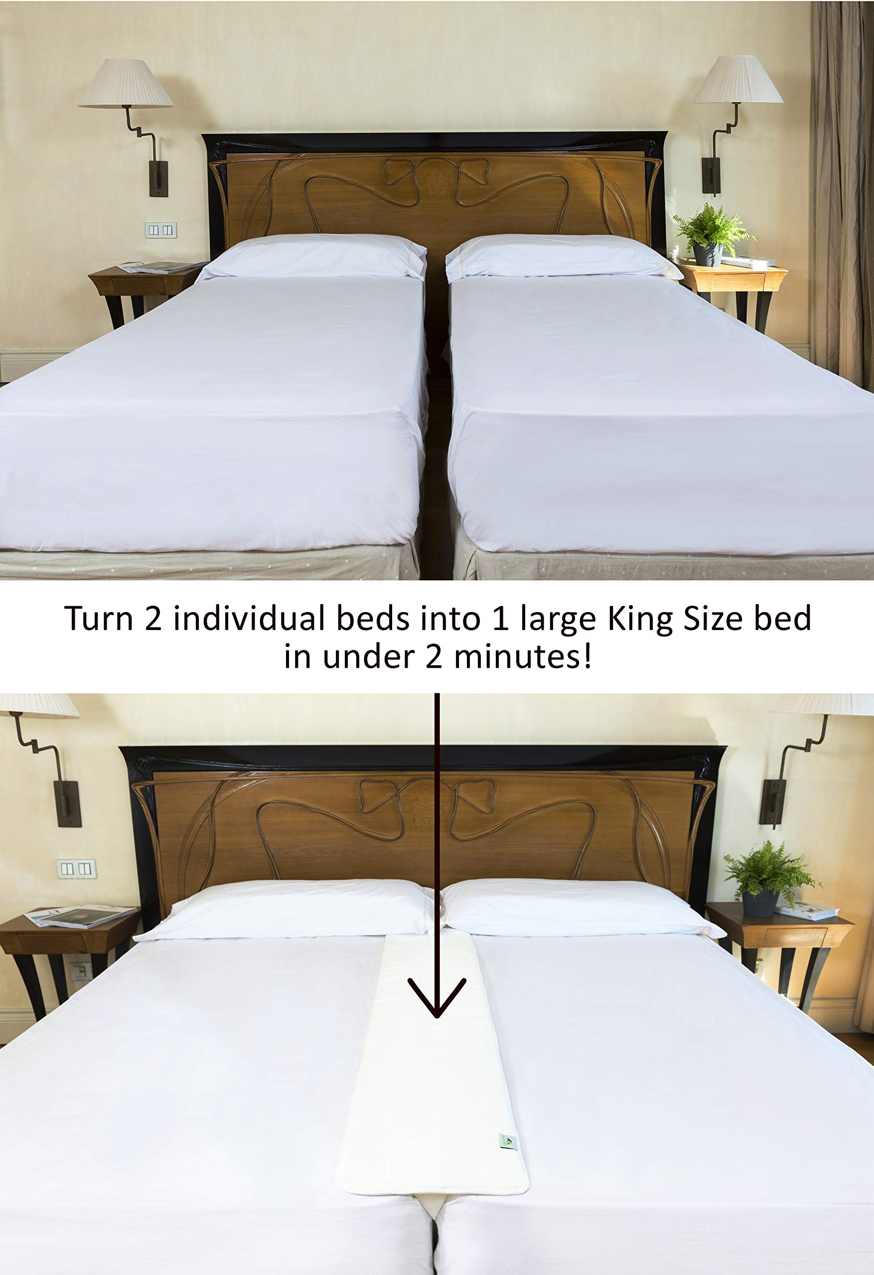 Insieme 12 inch Bed Bridge Twin to King Bed Converter - Bed Gap Filler King - Easily Combine Twins to Make a King or use as Split King Gap Filler for Adjustable Bed - Thin & Strapless King Maker