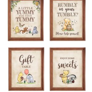 4PCS Winnie Table Sign Centerpieces A Little Yummy for Your Tummy for Baby Shower Decorations Pooh Birthday Decorations Welcome Baby Party Supplies(8x10in)