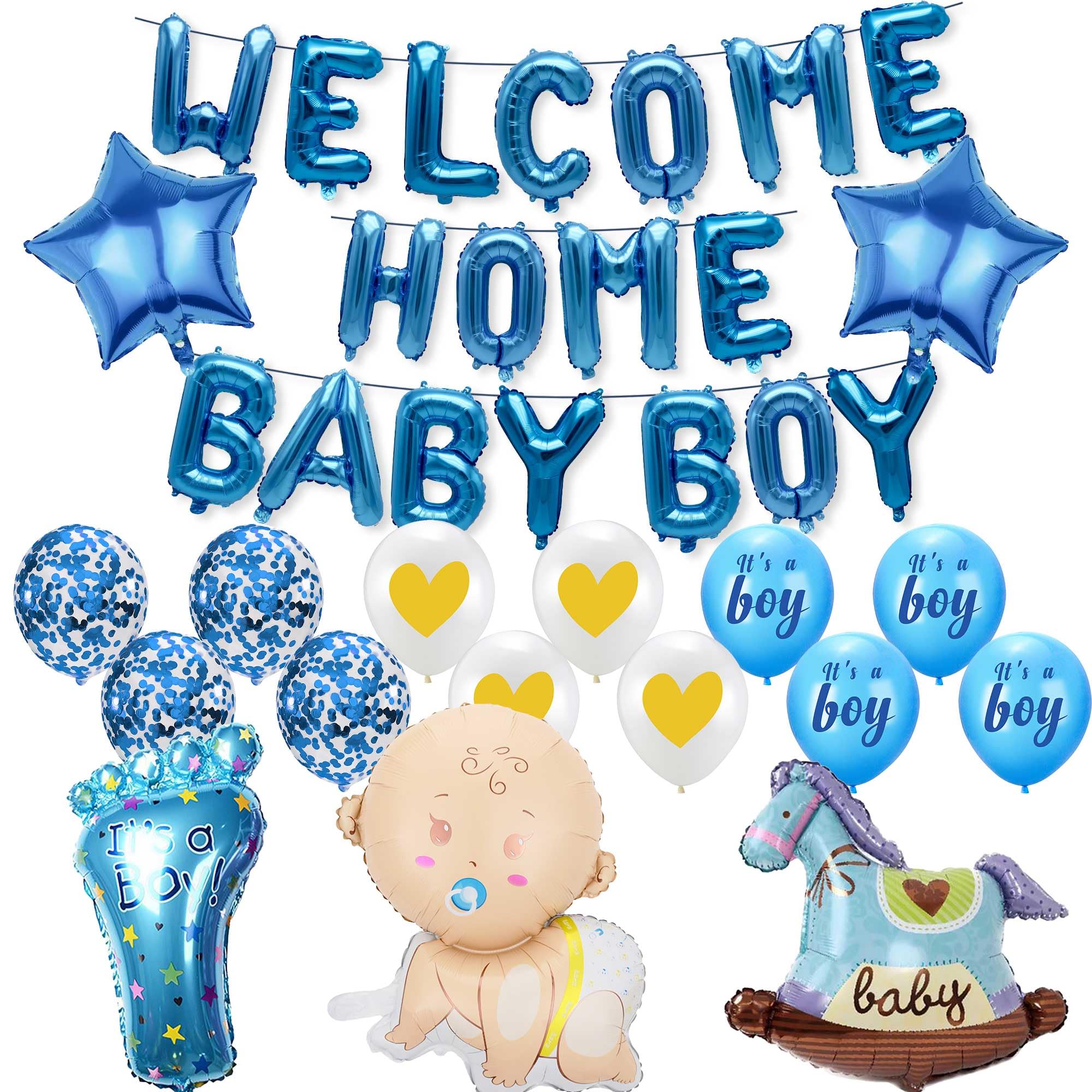 Welcome Home Baby Boy Party Decorations, Welcome Home Baby Boy Letter Foil Balloons Banner, It's a Boy Balloons Blue Confetti Balloons Set for Newborn Baby Boy Baby Shower Family Party Decorations