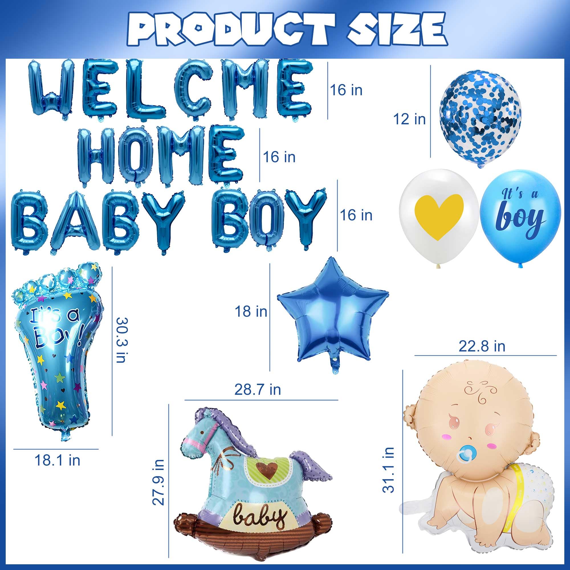 Welcome Home Baby Boy Party Decorations, Welcome Home Baby Boy Letter Foil Balloons Banner, It's a Boy Balloons Blue Confetti Balloons Set for Newborn Baby Boy Baby Shower Family Party Decorations