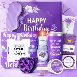 birthday gifts for women ,mom, wife, girlfriend, sister, her- 14pcs purple happy birthday relaxing gift set self care package get well soon, female friendship gifts care gifts