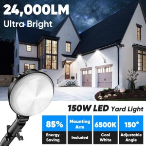 24000LM LED Barn Light, 150W Dusk to Dawn Outdoor Lighting, IP66 Waterproof Yard Light with Photocell, 150° Adjustable Outside Security Light with Mounting Arm, 6500K Area Street Light for Garage