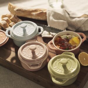 STAUB Stoneware Ceramic 6-pc Mini Round Cocotte Set-Macaron Pastel Colors