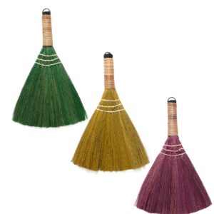 TTS For Home Set of 3 Broom for Kid - Vietnamese Color Natural Straw Soft Broom - Small Whisk Broom (13.19 inch Length, 8.66 inch Width)