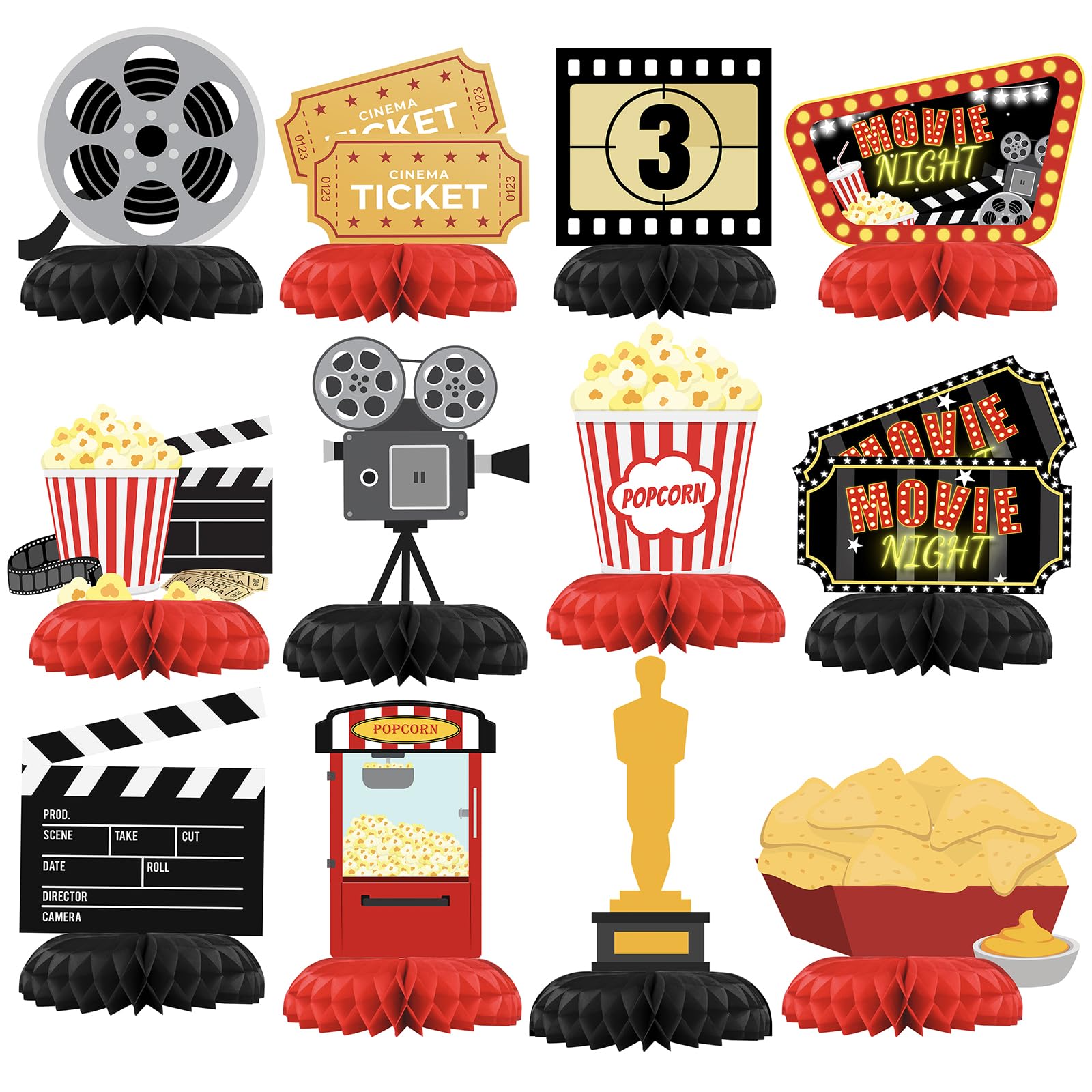 HaPiBiDesign Movie Night Party Decorations - Honeycomb Centerpieces for Movie Night Birthday Decor - Movie Night Table Decoration for Kids - Movie Night Theme Décor