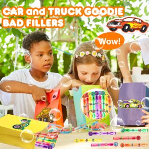 60PCS Car and Truck Party Favors 12PCS DIY Bubble Wands 48PCS Stickers for Goodie Bag Fillers Pinata Stuffers, Mini Bubble Bulk Birthday Party Supplies Gifts Class Prizes Toddlers Boys Girls