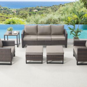 HUMMUH Patio Chairs Set of 2 PE Wicker Outdoor Dining Chairs High Back Deep Seating Porch Chairs with 4inch Seat Cushions