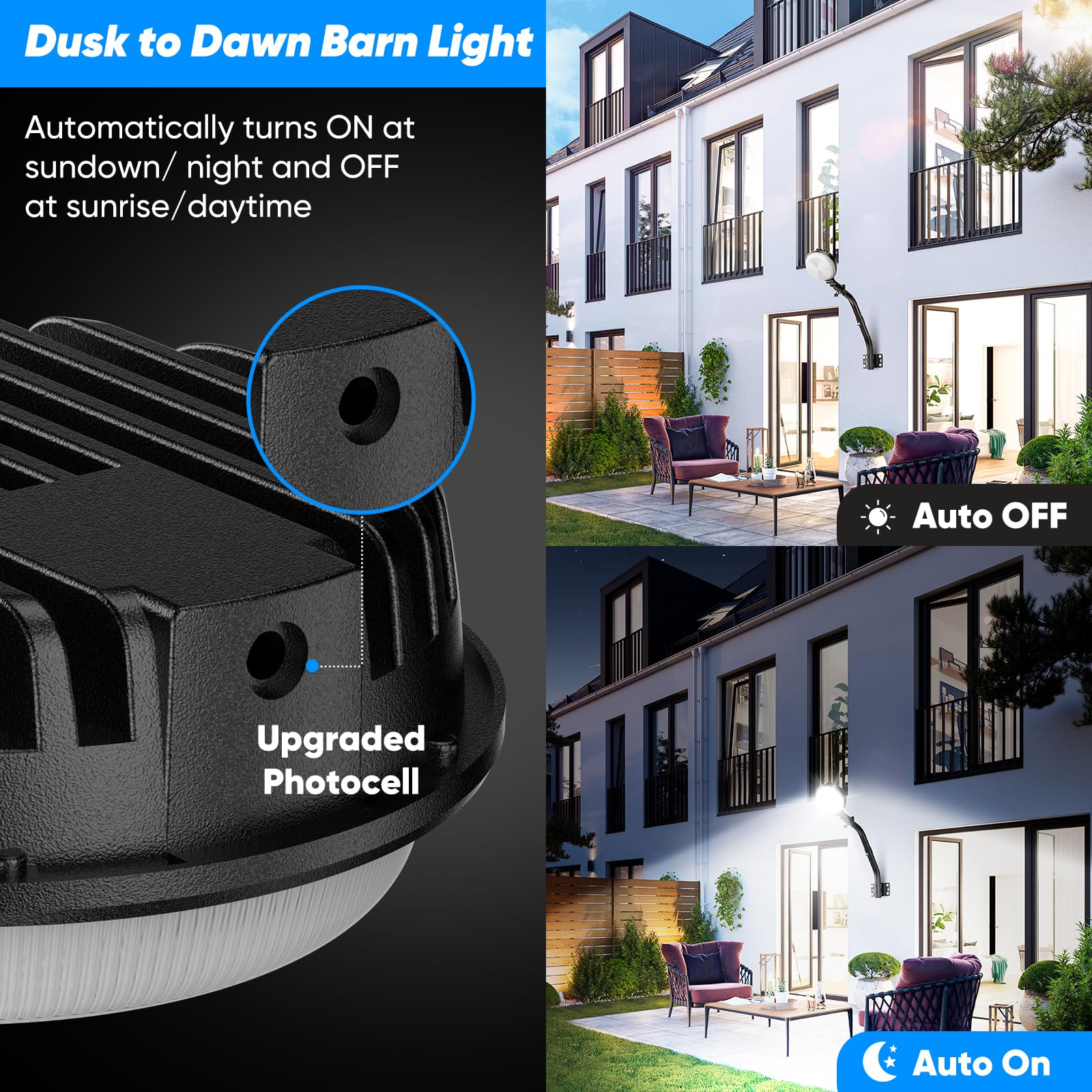 24000LM LED Barn Light, 150W Dusk to Dawn Outdoor Lighting, IP66 Waterproof Yard Light with Photocell, 150° Adjustable Outside Security Light with Mounting Arm, 6500K Area Street Light for Garage