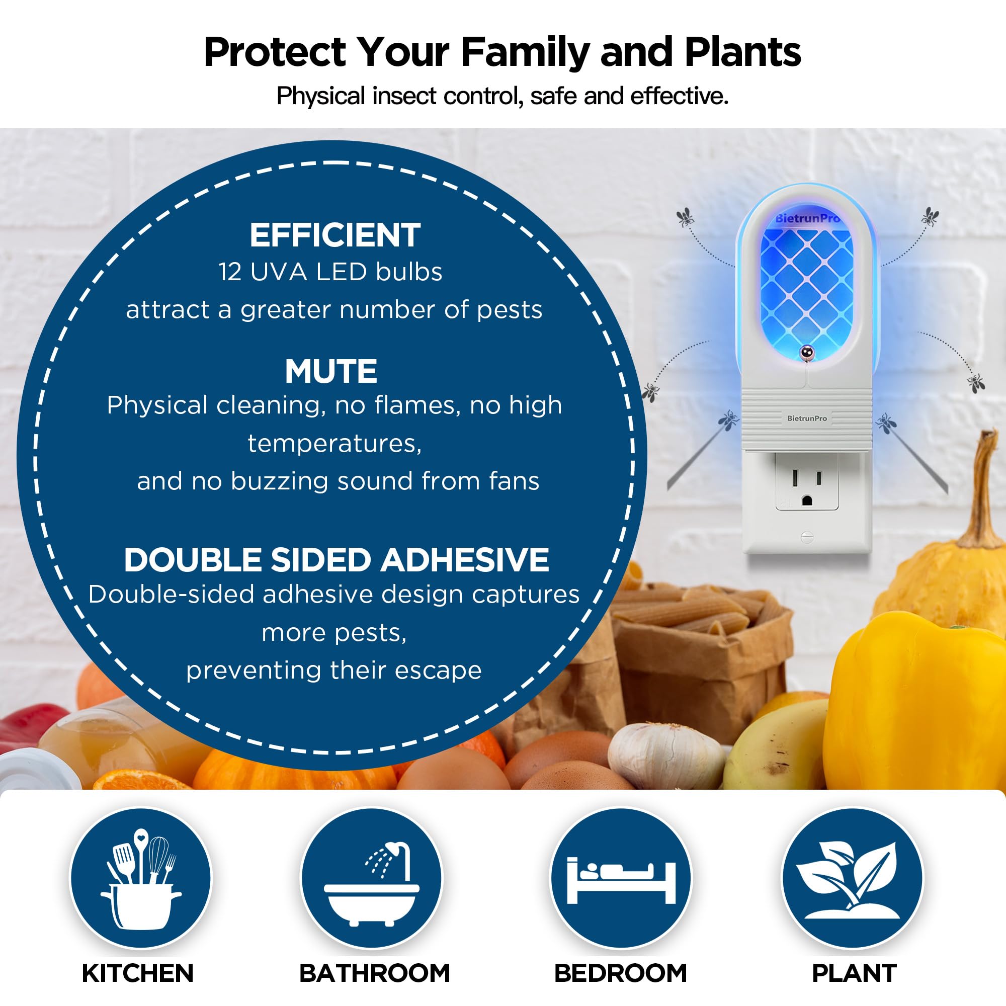 Fruit Fly Traps/Gnat Traps for Indoors, UV＆Blue Light Plug-in Gnats Killer Bug Trap, NAT Killer, Flying Insect Catcher Trap for Fruit Flies, Moths, Mosquitoes, Fungus, Get Rid of Gnat Infestation