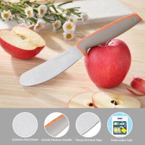 Butter Knife Spreader, Little Cook 4.7 Inch Sandwich Butter Spreader Knife, Stainless Steel Spreaders for Food with Serrated Edge , Great for Butter, Cheese, Peanut, Sandwhich, Jam, Dishwasher Safe