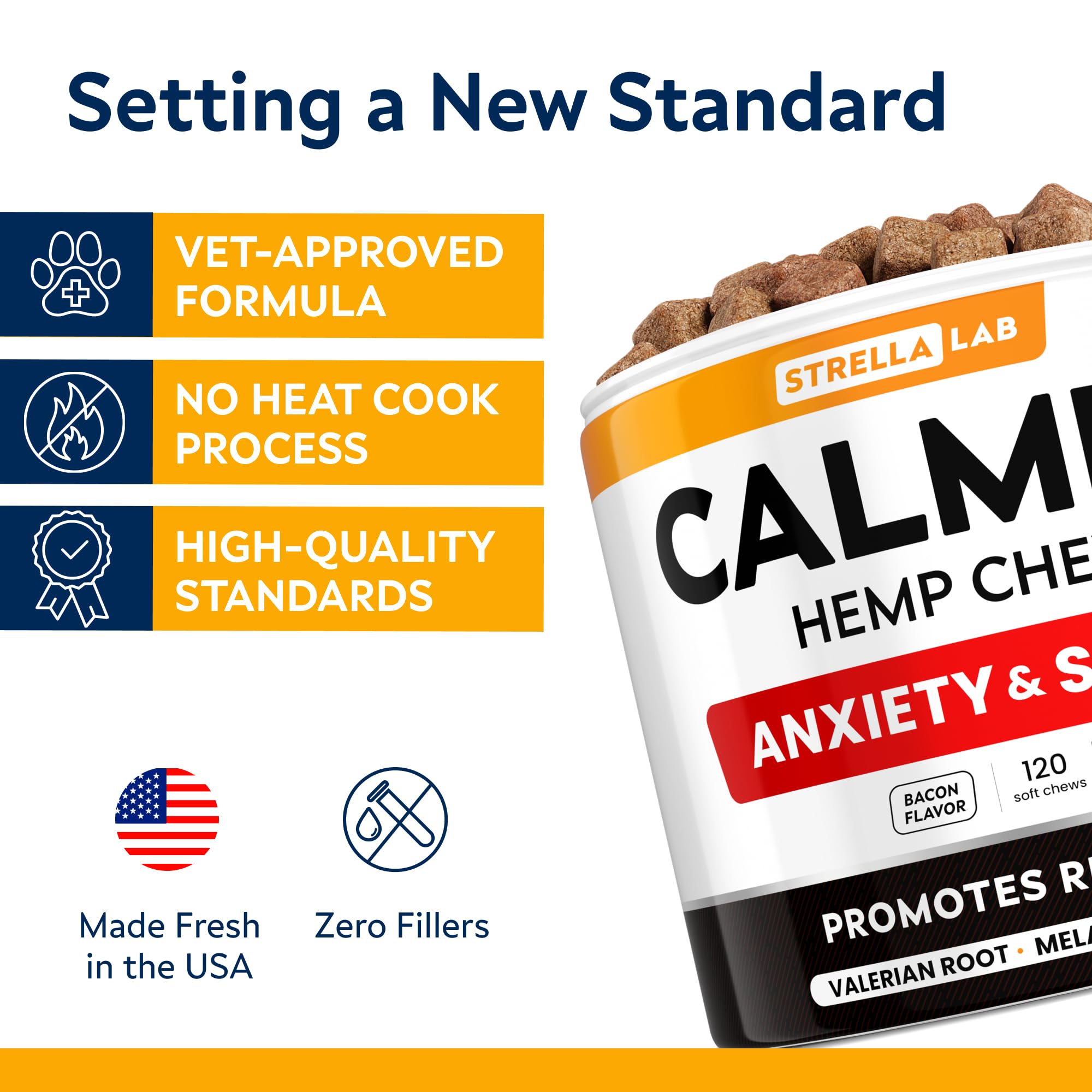 Hemp Calming Chews for Dogs - Advanced Dog Calming Treats - Dog Calming Chews - Anxiety Relief Treats - Separation Aid, Barking, Stress Relief, Thunderstorms - Melatonin - Hemp Oil - 120Ct - Bacon