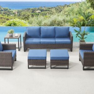 HUMMUH 6 Piece Patio Furniture Outdoor Sectional Sofa Set All-Weather Wicker Outdoor Chairs with End Table Ottomans for Patio,Porch,Garden,Backyard