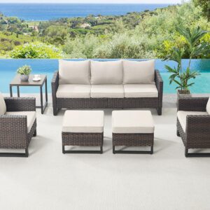 HUMMUH Patio Chairs Set of 2 PE Wicker Outdoor Dining Chairs High Back Deep Seating Porch Chairs with 4inch Seat Cushions