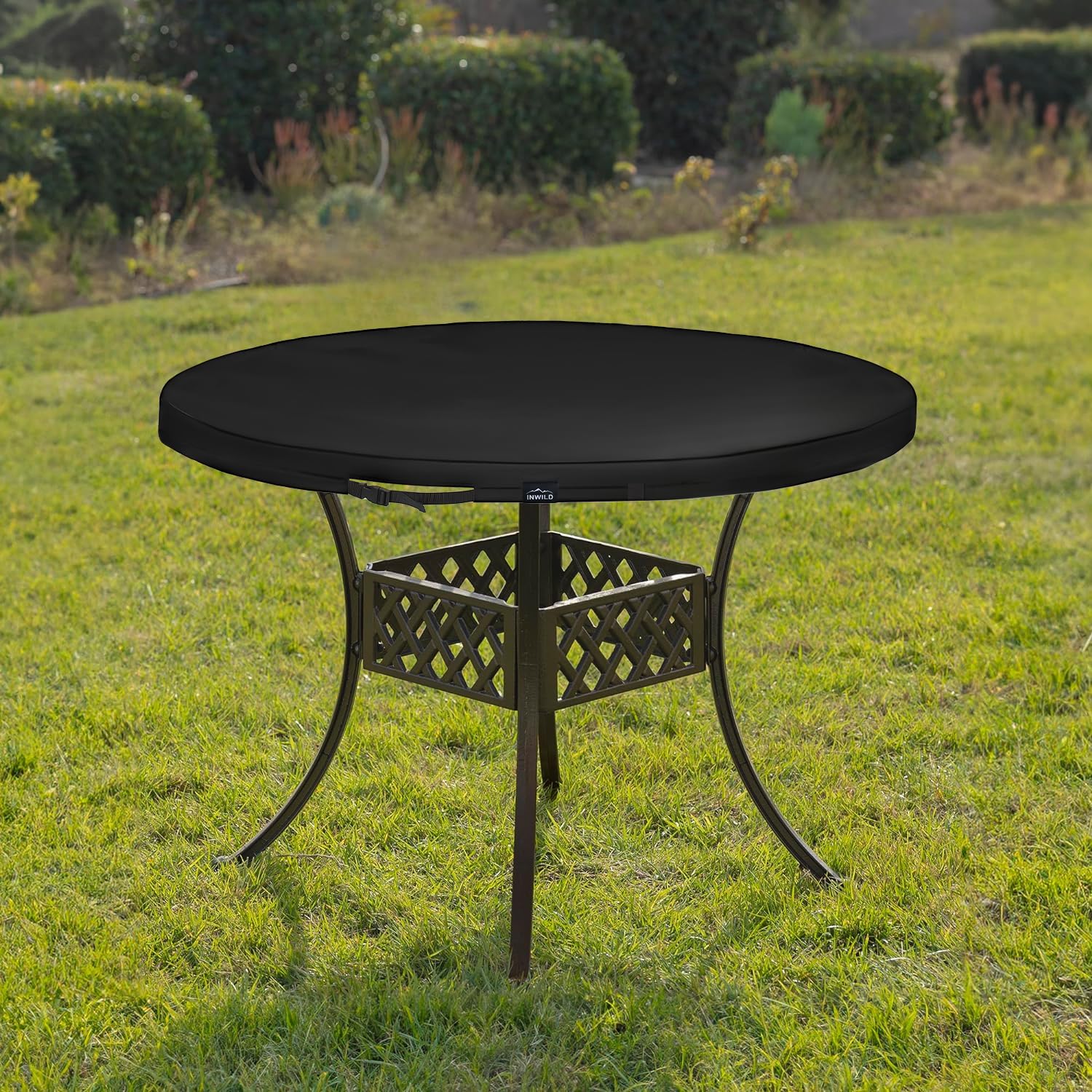 INWILD Outdoor Round Table Cover, Tear Resistant, Heavy Duty Weatherproof, UV Resistant, Patio Round Table Cover, Fits Round Patio Furniture up to 40"-49" Diameter (Black)