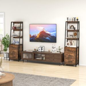 Giantex Ladder Bookshelf with Drawers, 69" Tall Wooden Bookcase with 4 Shelves, Modern Book Shelf Storage Organizer Unit, Freestanding Display Shelving Rack for Living Room, Bedroom (Rustic Brown)