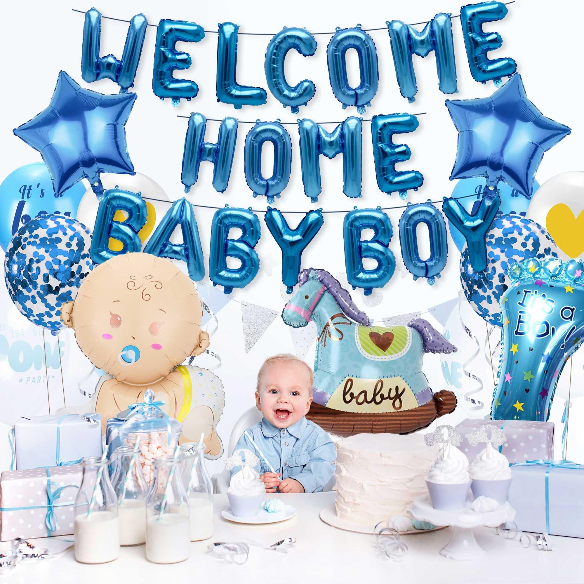 Welcome Home Baby Boy Party Decorations, Welcome Home Baby Boy Letter Foil Balloons Banner, It's a Boy Balloons Blue Confetti Balloons Set for Newborn Baby Boy Baby Shower Family Party Decorations