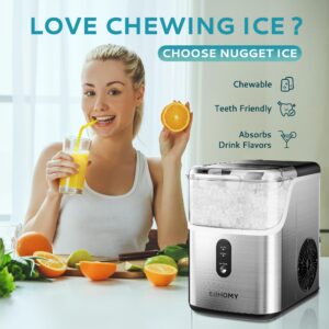 EUHOMY Nugget Ice Makers Countertop, Pebble Ice Maker Machine with 35lbs/24H Soft Ice, Self-Cleaning Sonic Ice Maker with Ice Scoop&Basket, Pellet Ice Maker for Home/Kitchen/Office(Stainless Steels)