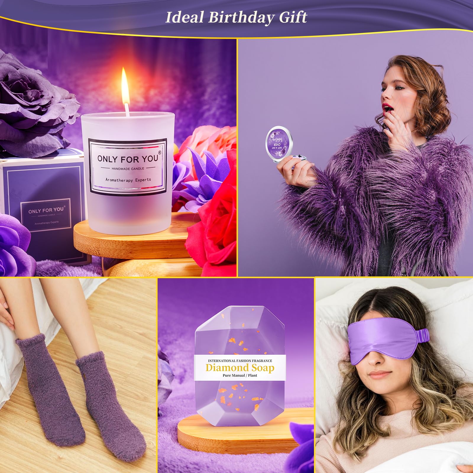 Birthday Gifts for Women ,Mom, Wife, Girlfriend, Sister, Her- 14PCS Purple Happy Birthday Relaxing Gift Set Self Care Package Get Well Soon, Female Friendship Gifts Care Gifts