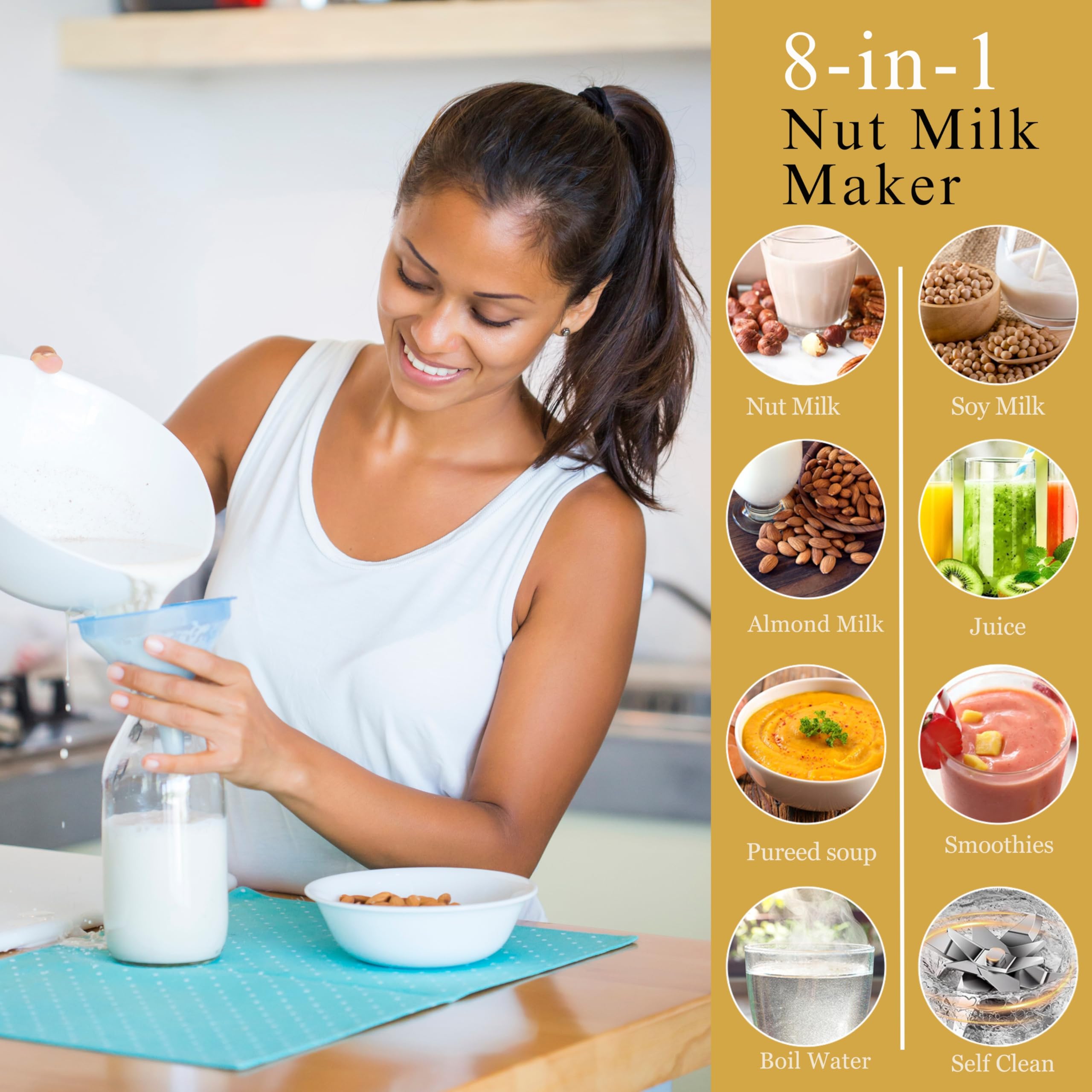 NOBLE VISTA 8 in 1 Nut Milk Maker, 35 OZ, Automatic Soy Milk maker, Homemade Almond Milk Maker, 12 Hour Timer, Hot/Cold, Soy Milk, Smoothie, Boil, Self Clean