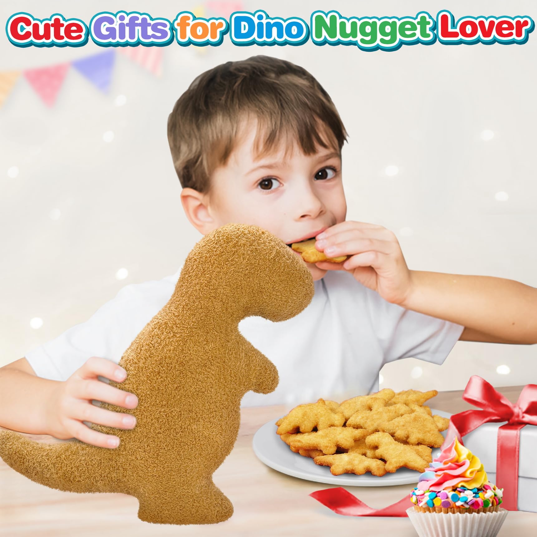 Dino Nugget Pillow for Birthday Gifts, Dinosaur Chicken Nuggets Plush Funny Gifts for Boys Girls, Plush Nuggets Dinosaur Stuffed Animal, Dino Pillow Cute Dinosaur Gifts for Kids (Small, Tyran Rex)