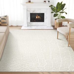 abani cream area rug for living room, bedroom - pebble pattern - 8 x 10 - durable & easy to clean