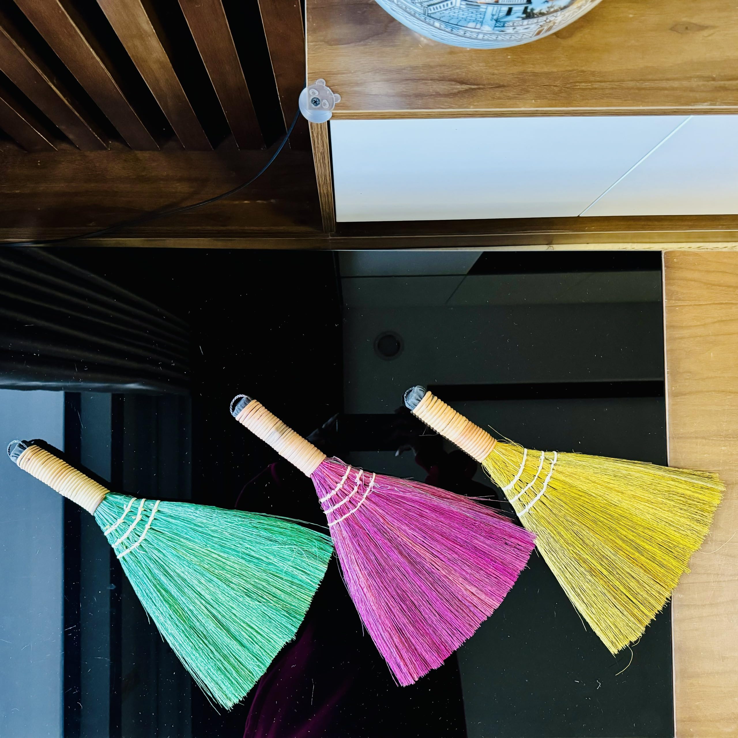 TTS For Home Set of 3 Broom for Kid - Vietnamese Color Natural Straw Soft Broom - Small Whisk Broom (13.19 inch Length, 8.66 inch Width)