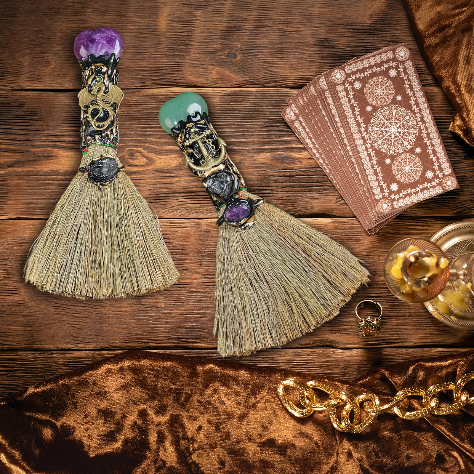 Ykendz Witch Broom Halloween Crystal Witch Wiccan Altar Broom, Magic Broom Witchcraft Witches Pagan Altar Decor, Handmade Ritual Magic Ceremonial (Amethyst)