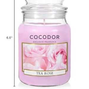 COCODOR Candle Tea Rose Scented, Large Glass Jar 18oz Wick Candle, 110 Hours of Burn Time