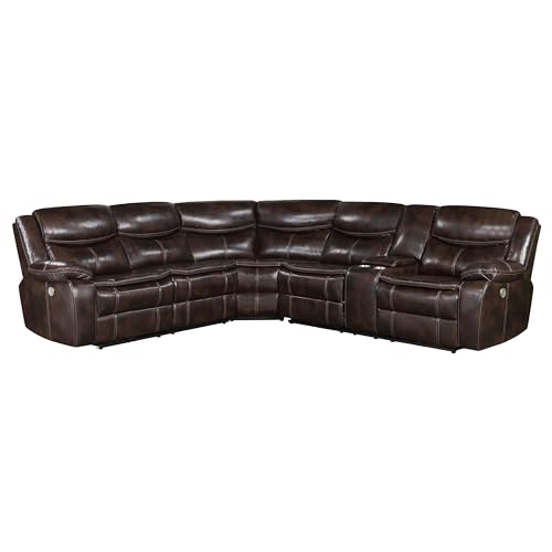 Coaster Home Furnishings Sycamore Upholstered Power Reclining Sectional Sofa Dark Brown