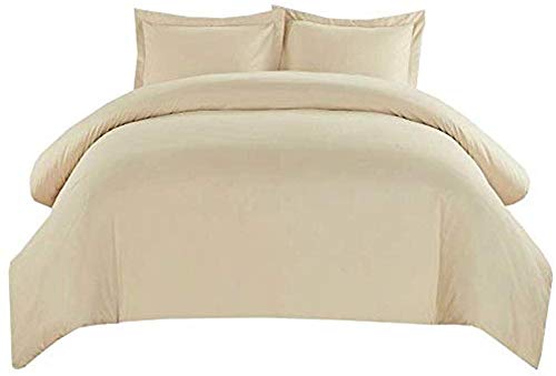 AHJ Beddings 1000 Thread Count 7 Piece Duvet Cover Set (4 pc Sheet Set 19 inch Deep Pocket + 3 pc Duvet Cover Set) 100% Egyptian Cotton - (Emperor/Wyoming King Size, Beige Solid)