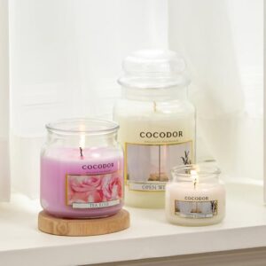 COCODOR Candle Tea Rose Scented, Large Glass Jar 18oz Wick Candle, 110 Hours of Burn Time