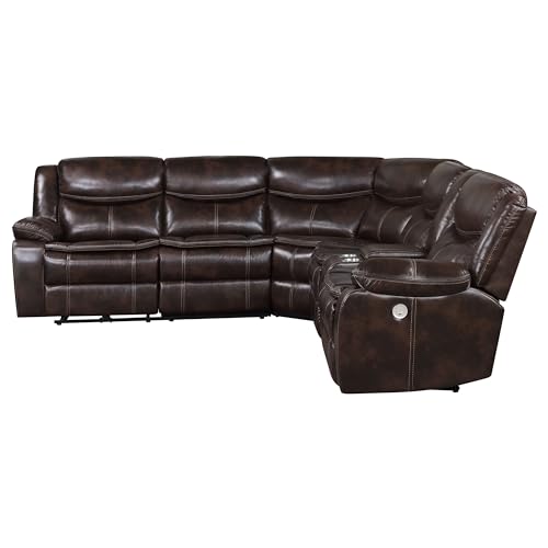 Coaster Home Furnishings Sycamore Upholstered Power Reclining Sectional Sofa Dark Brown