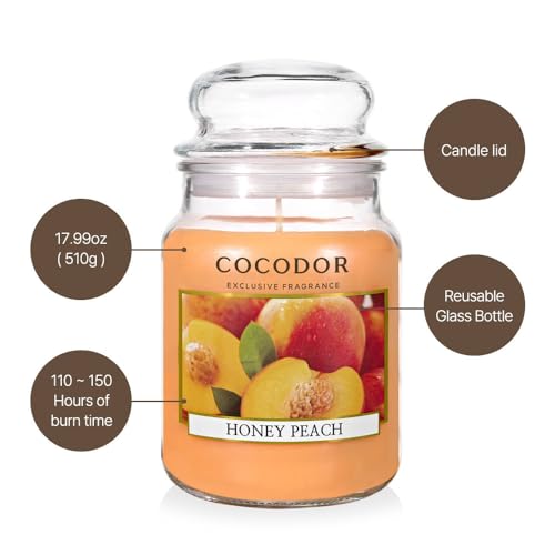 COCODOR Candle Tea Rose Scented, Large Glass Jar 18oz Wick Candle, 110 Hours of Burn Time