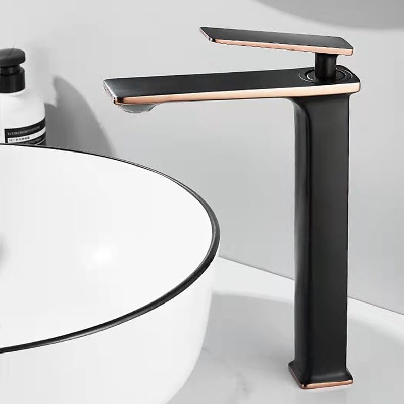 JCAKES Brass Black Gold Basin Faucet Bathroom Sink Faucets Hot Cold Water Mixer Crane Deck Mounted Single Handle Hole Bath Kitchen Tap (Color : Black and Rose gold4)