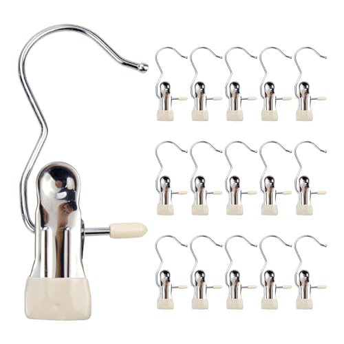 Woogim 15 Pcs Laundry Hanging Hooks Clips 110mm Length Multi-Functional Hooks for Home Travel Clothes & Socks Stainless Steel Upgrade Widen