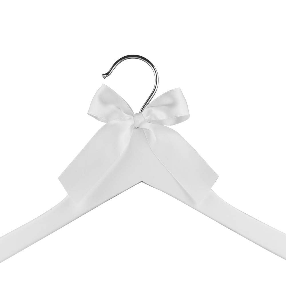 Bridal Dress Hanger Solid Wood Dress Hangers Mrs Letter Hanger Wedding Gift (White Coat Hanger Silver Thread Pearl)