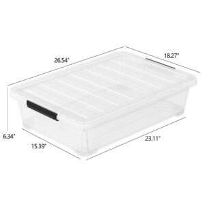 Melontray 40 Quart Under Bed Plastic Storage Bins with Lids, Set of 3 Under Bed Clear Storage Containers with Wheels