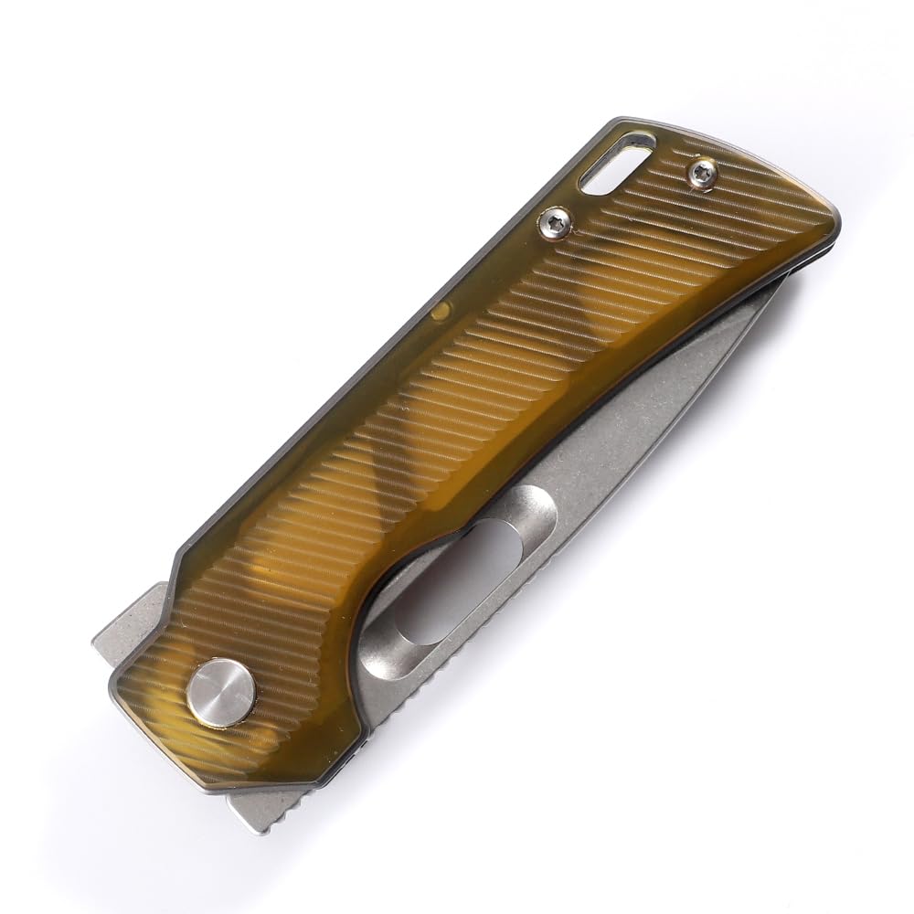 JEABROTHER Pocket Knife, 14C28N Blade Ultem Handle Camping Fishing Hunting Multi purpose Knife