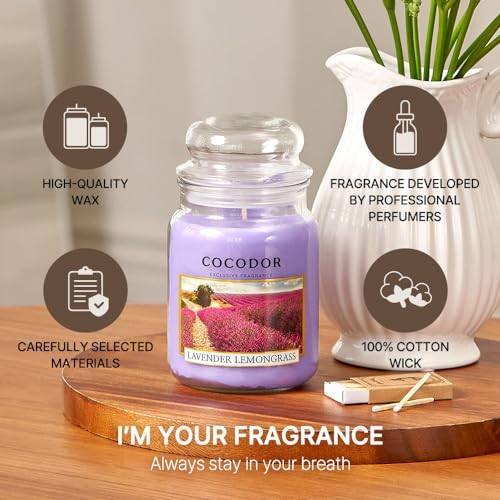 COCODOR Candle Tea Rose Scented, Large Glass Jar 18oz Wick Candle, 110 Hours of Burn Time