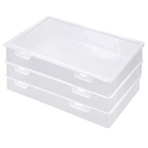 ldxdru 3pcs craft storage boxes with hinged lids, transparent file box, plastic file storage box, documents storage boxes clear plastic storage box with lid for a4 files, crafts, magazines, 12" x 8.6"